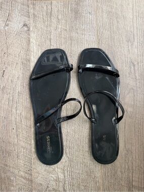 Express Black Minimal Strappy Square-Toe Slide Sandals